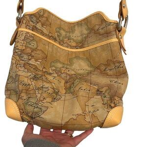 Alviero Martini Womens 1A Classe Leather Trim Geo Print Crossbody Bag Multicolor